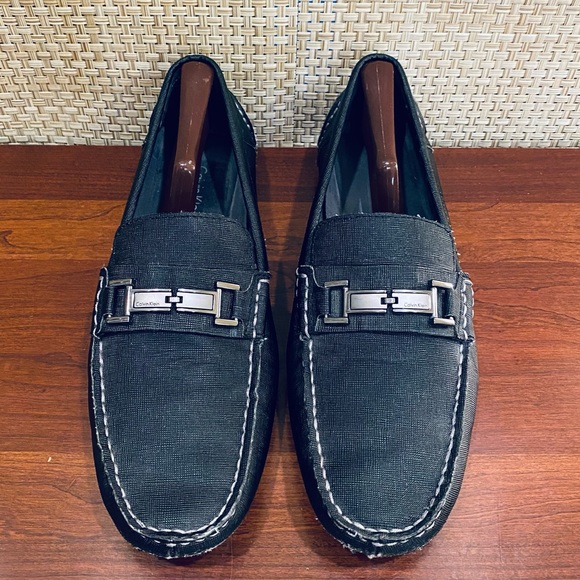 🌟HP🌟GUC Calvin Klein Morrie Black Textured Leather Driving Moccasins Loafers… - Picture 2 of 9
